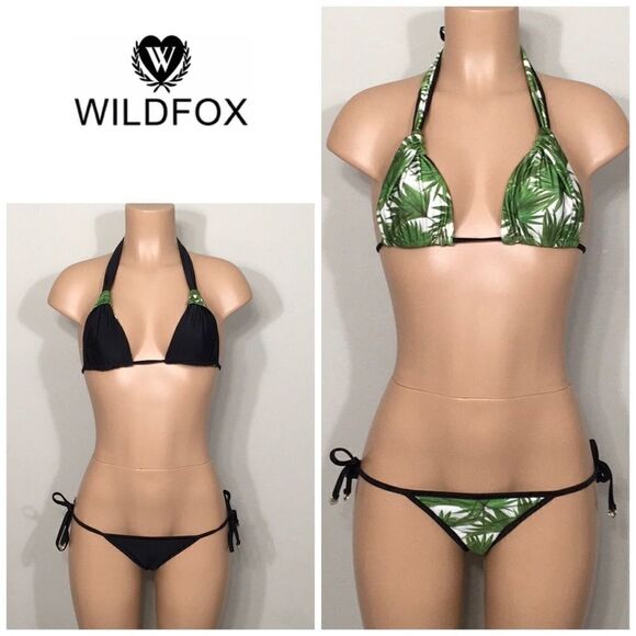 WILDFOX tropical palm reversible bikini. - Picture 1 of 12